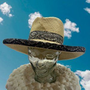 Commodore Pencil Brim Straw Rancher Hat with Snake Print Trim